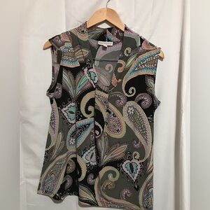 Dana Buchman Size Large Paisley Sleeveless Top - Multicolor Shirt Printed